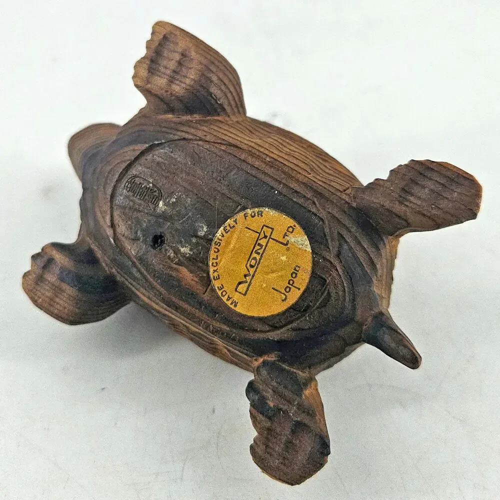 Vintage Crypyomeria Cedar Wood Turtle Figurine Wooden Hand Carved Folk Art Japan